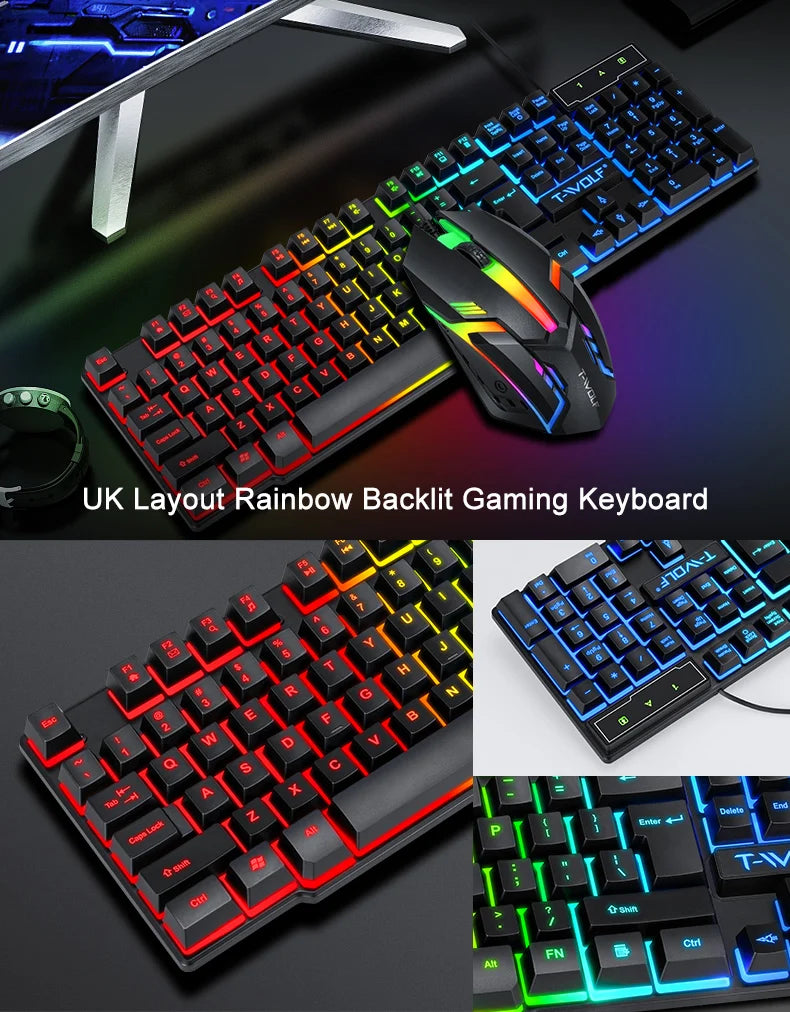 Hot Sale 5 in 1 RGB Light Gaming Combo 104 Keys USB Keyboard with LED Backlit Loudspeaker Headphone Mousepad for Laptop