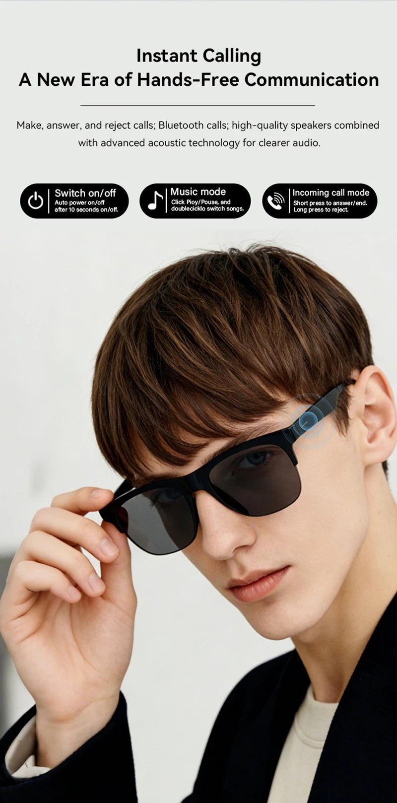 Lenovo 8K 1800MP AI Smart Glasses Hands-Free Calling AI Translation AI Chat Logging Music Playback Men Women Smart Sunglasses